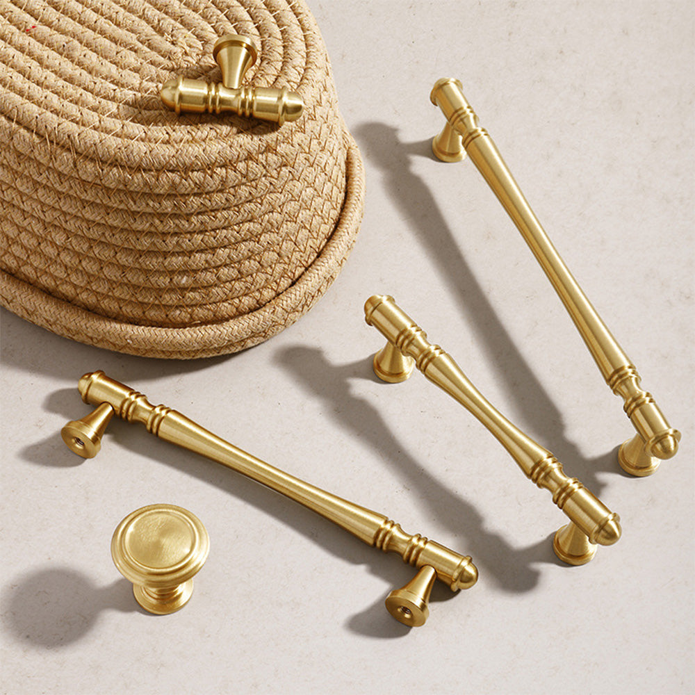 Antique-Style Brass T-Bar Cupboard Handles & Knobs