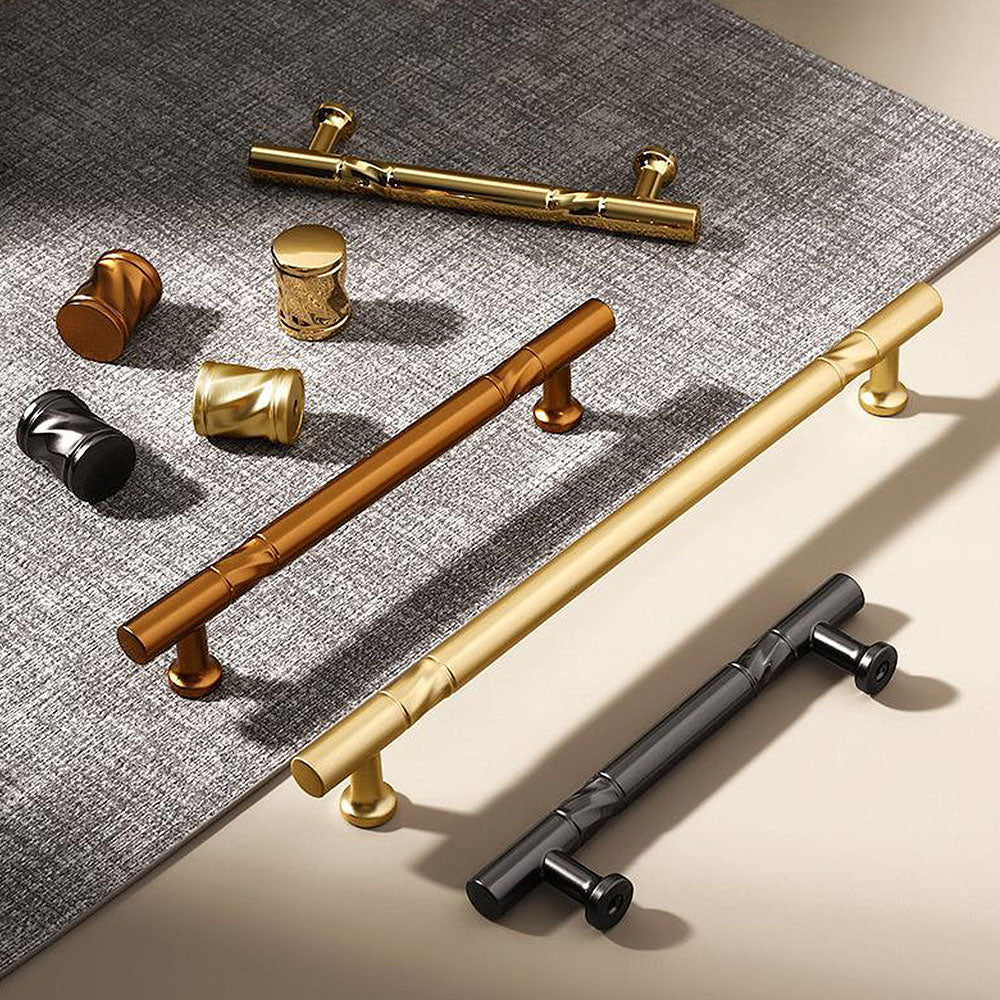 Antique-Style T-Bar Cupboard Handles and Knobs with Twisted Bands