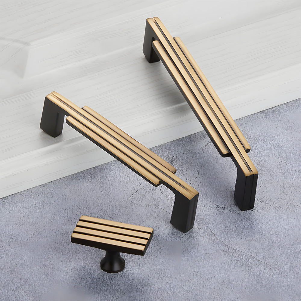 Art Deco Stepped Brass Cupboard Handles & Knobs