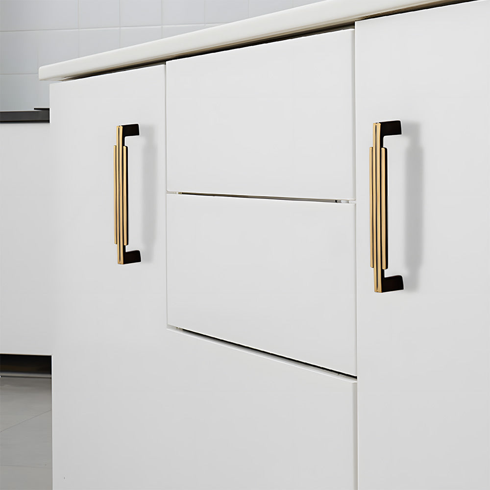 Art Deco Stepped Brass Cupboard Handles & Knobs