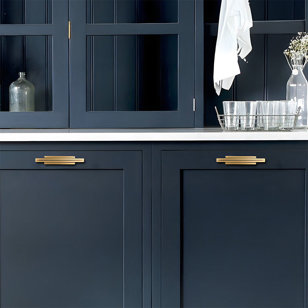 Art Deco Stepped Brass Cupboard Handles & Knobs