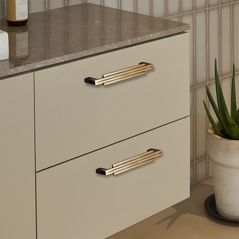 Art Deco Stepped Brass Cupboard Handles & Knobs