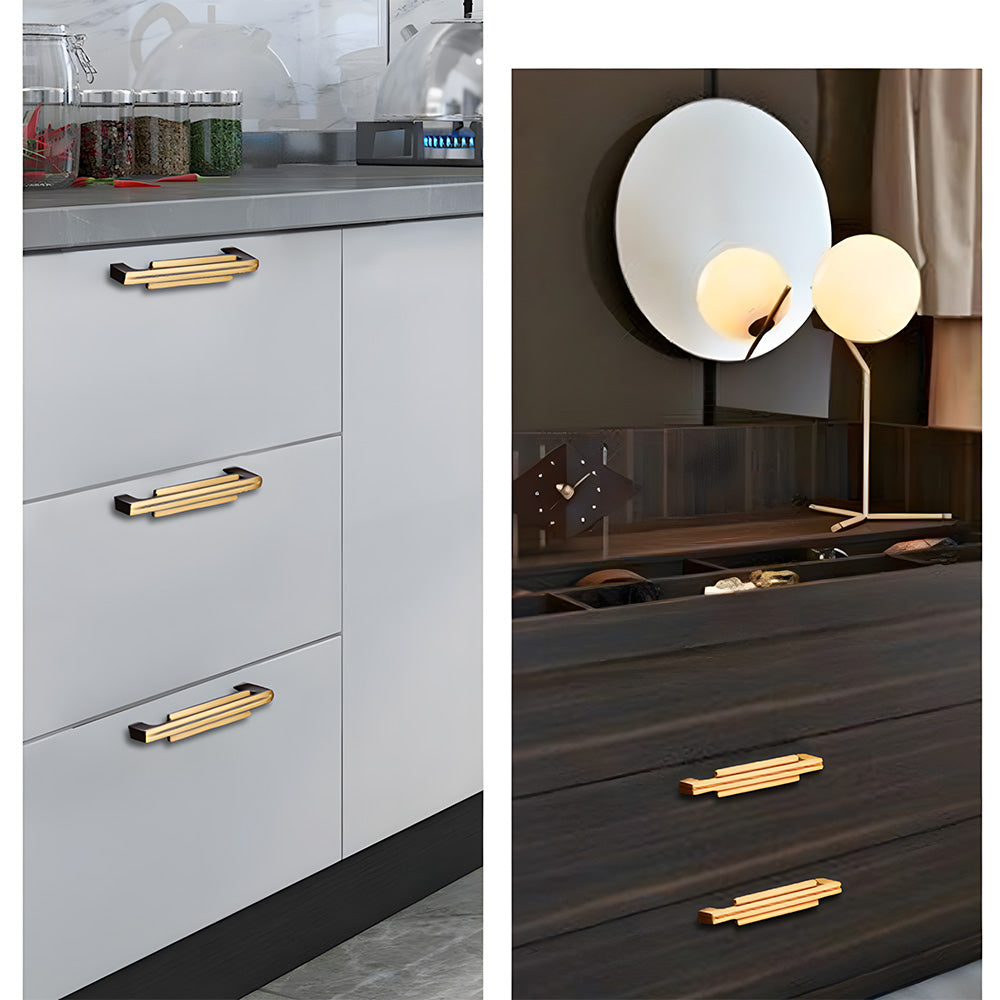 Art Deco Stepped Brass Cupboard Handles & Knobs