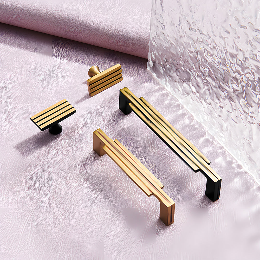 Art Deco Stepped Brass Cupboard Handles & Knobs