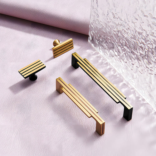 Art Deco Stepped Brass Cupboard Handles & Knobs