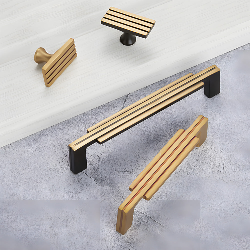 Art Deco Stepped Brass Cupboard Handles & Knobs