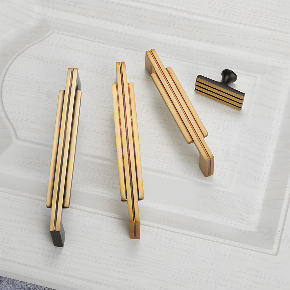 Art Deco Stepped Brass Cupboard Handles & Knobs