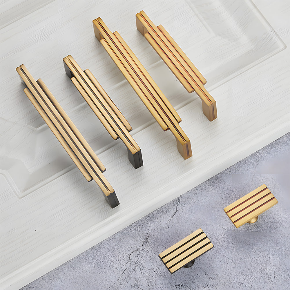 Art Deco Stepped Brass Cupboard Handles & Knobs