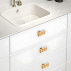 Art Deco Stepped Brass Cupboard Handles & Knobs