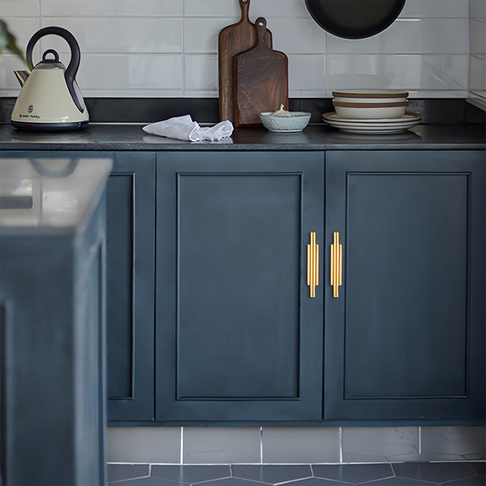 Art Deco Stepped Brass Cupboard Handles & Knobs