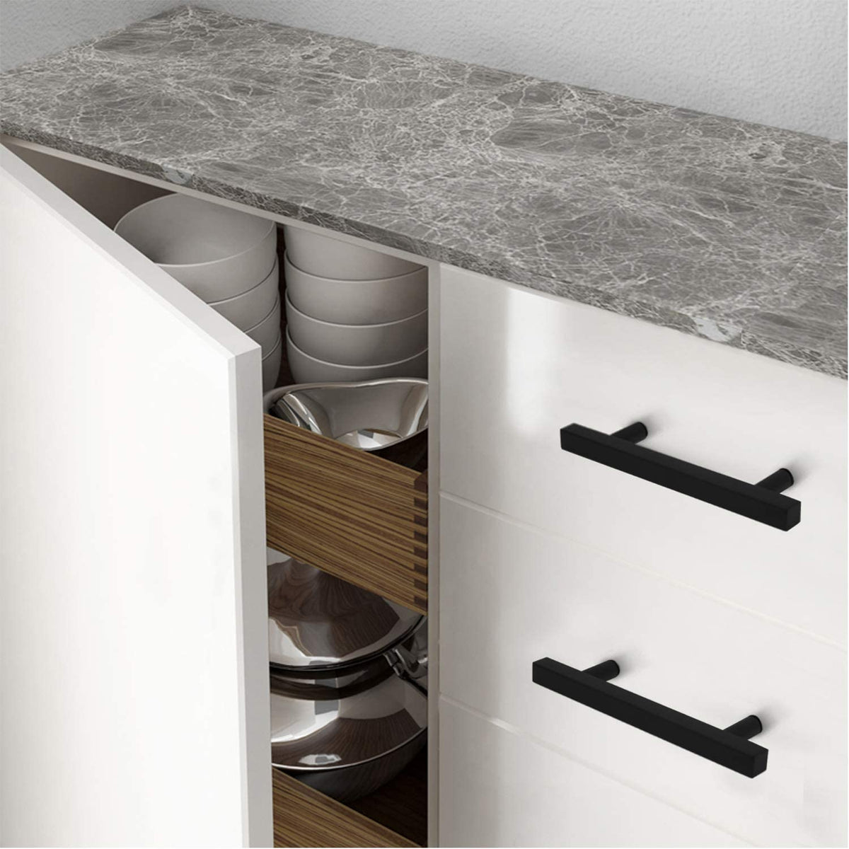 Black Square T-Bar Cupboard Handles & Knobs