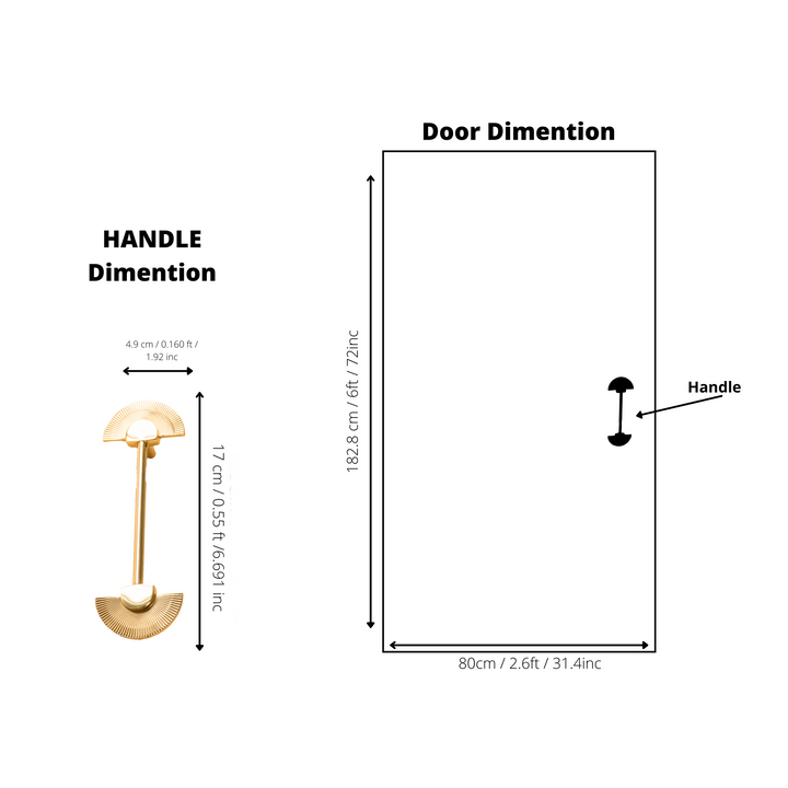 Brass Wardrobe Handles with Fan-Shaped Ends