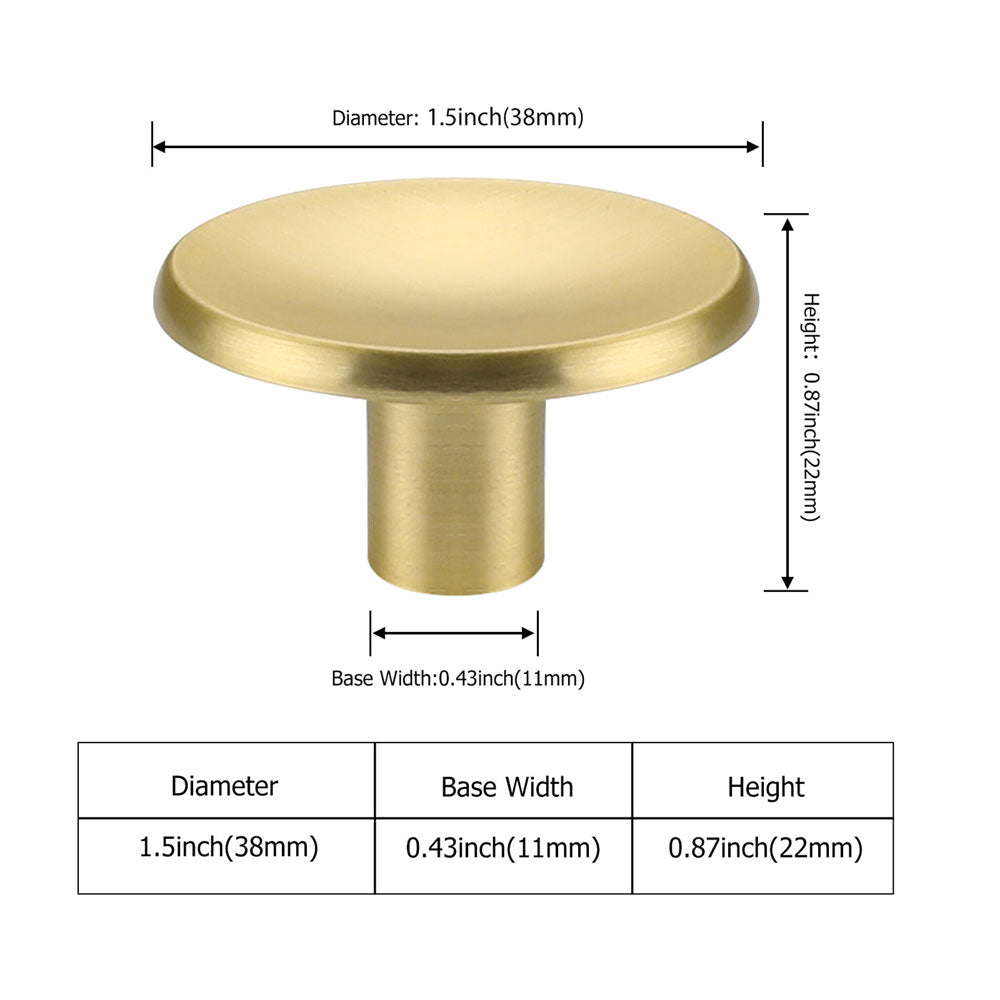 Brushed Brass Round Disc Kitchen Drawer Knobs
