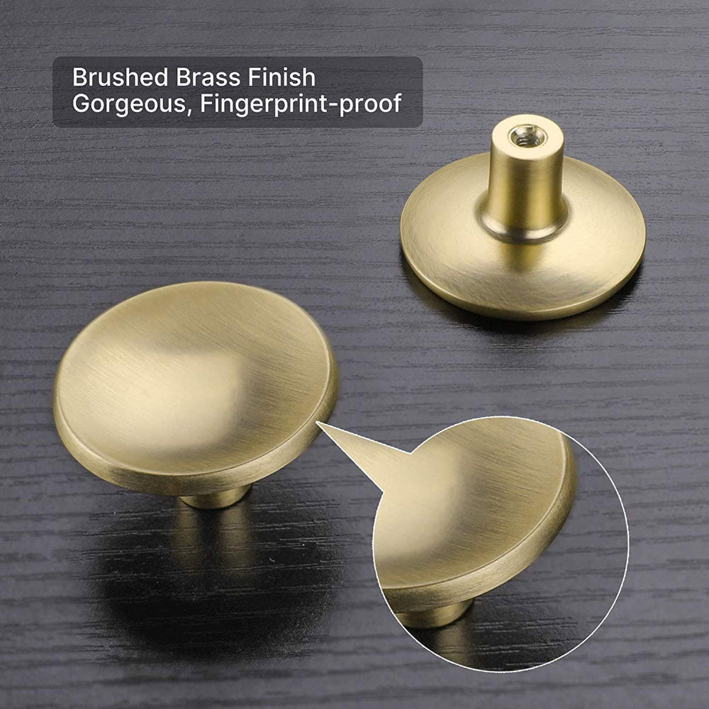 Brushed Brass Round Disc Kitchen Drawer Knobs