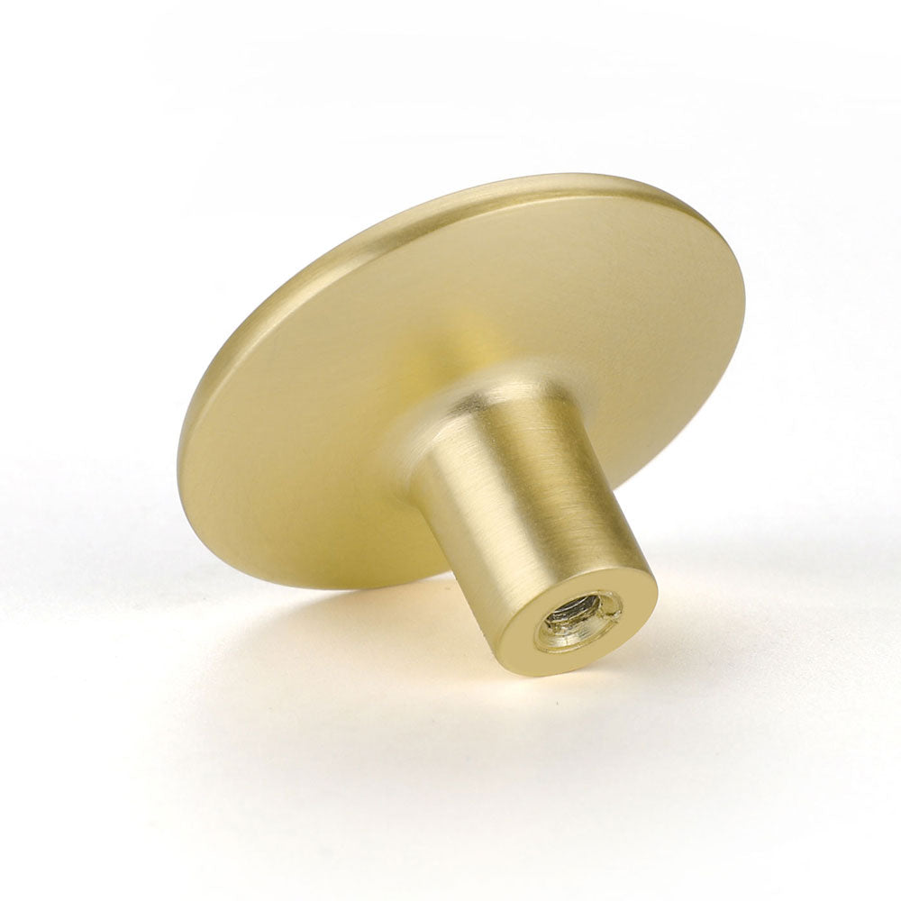 Brushed Brass Round Disc Kitchen Drawer Knobs