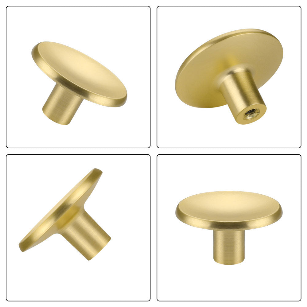 Brushed Brass Round Disc Kitchen Drawer Knobs
