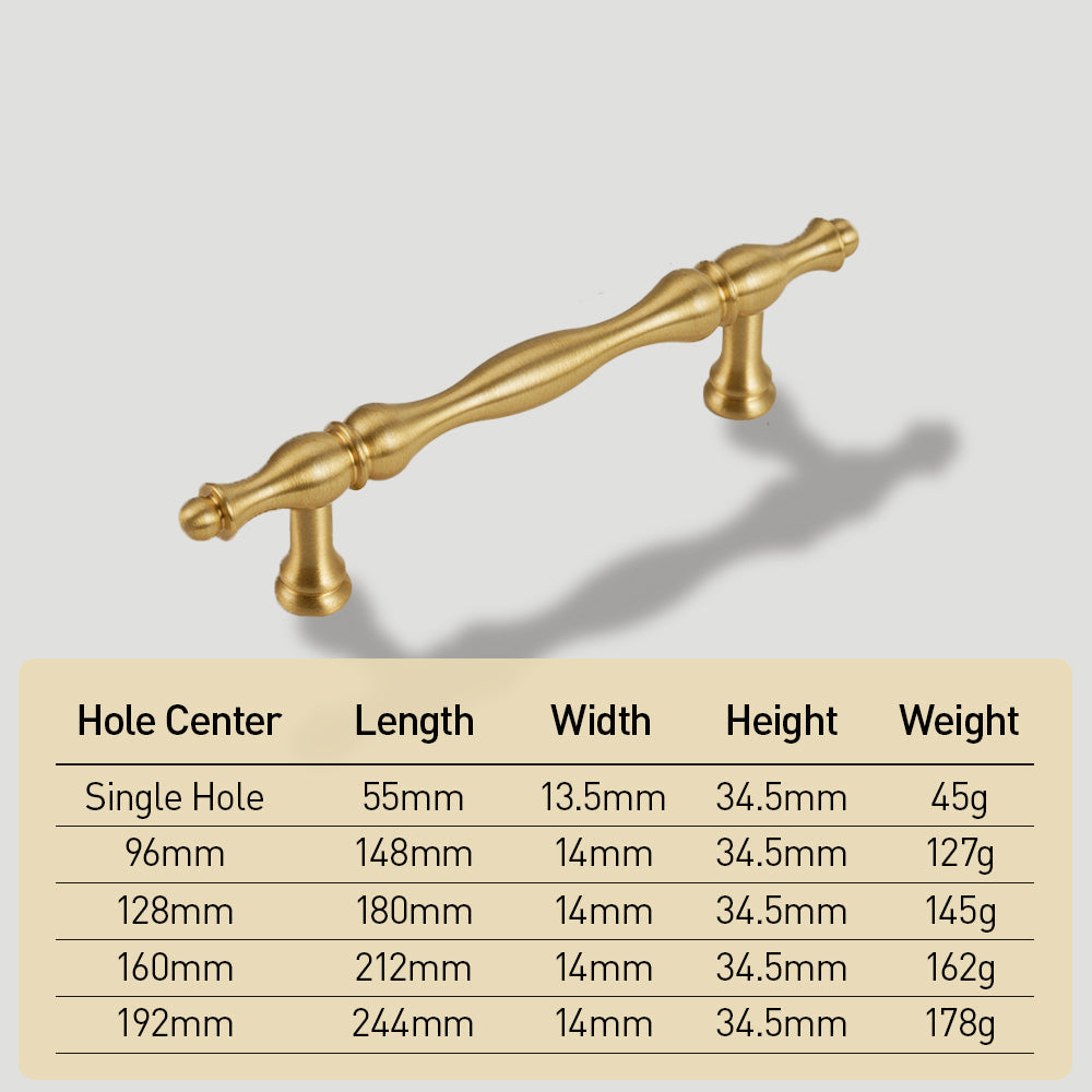 Classic Baluster Brass T-Bar Cupboard Handles