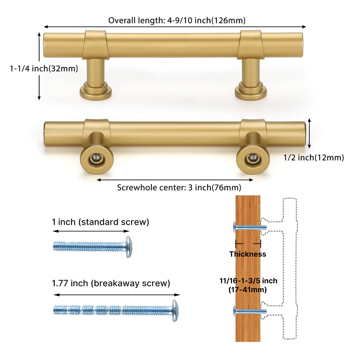 Classic Barrel T-Bar Cupboard Handles & Knobs