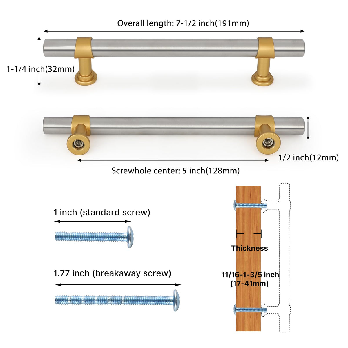 Classic Barrel T-Bar Cupboard Handles & Knobs