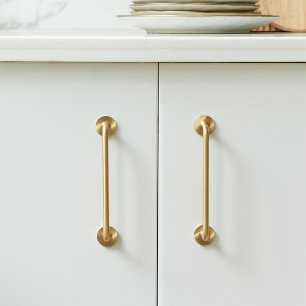 Classic Brass D Cupboard Handles with Round Bases