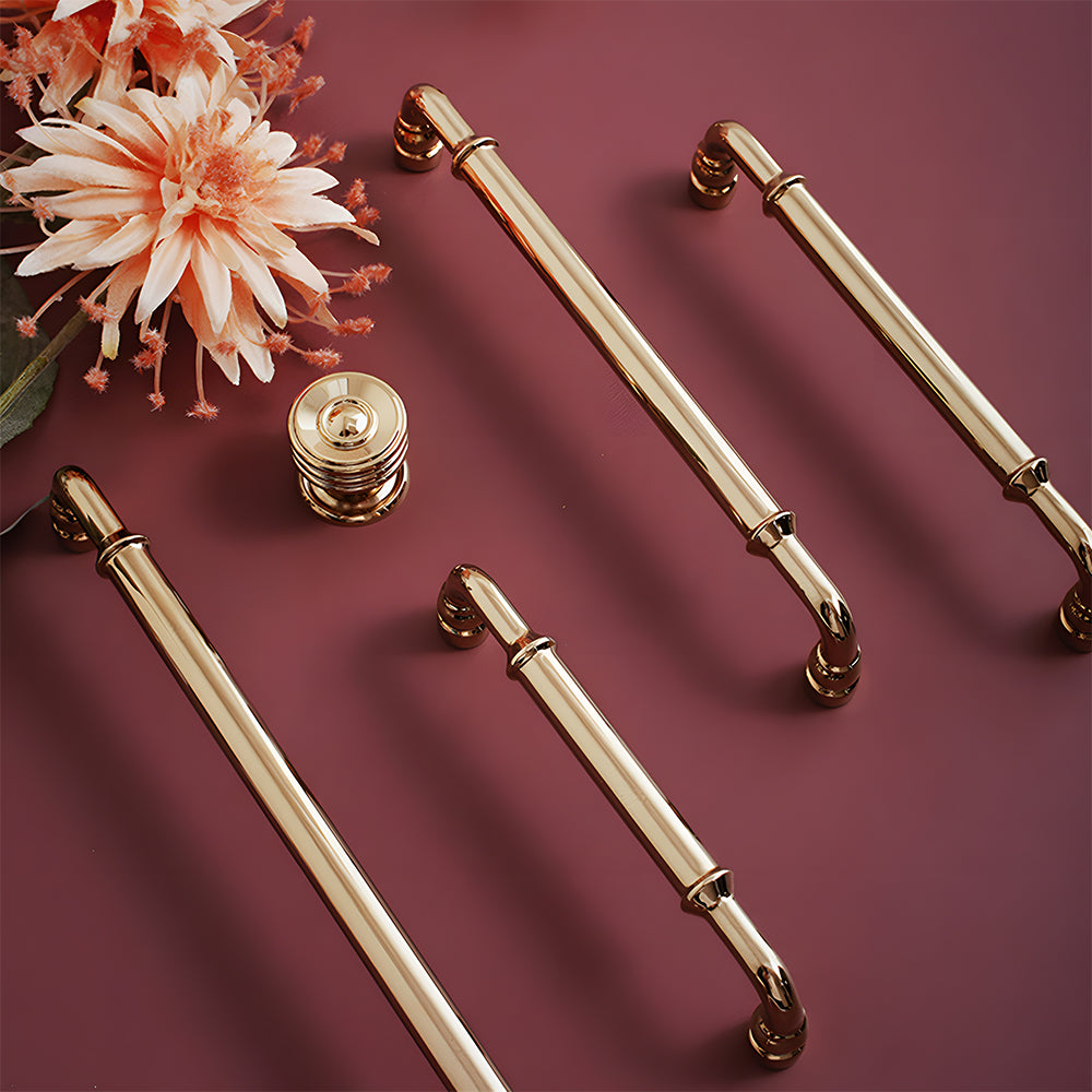 Classic Collared Bar Wardrobe Handles and Ringed Knobs