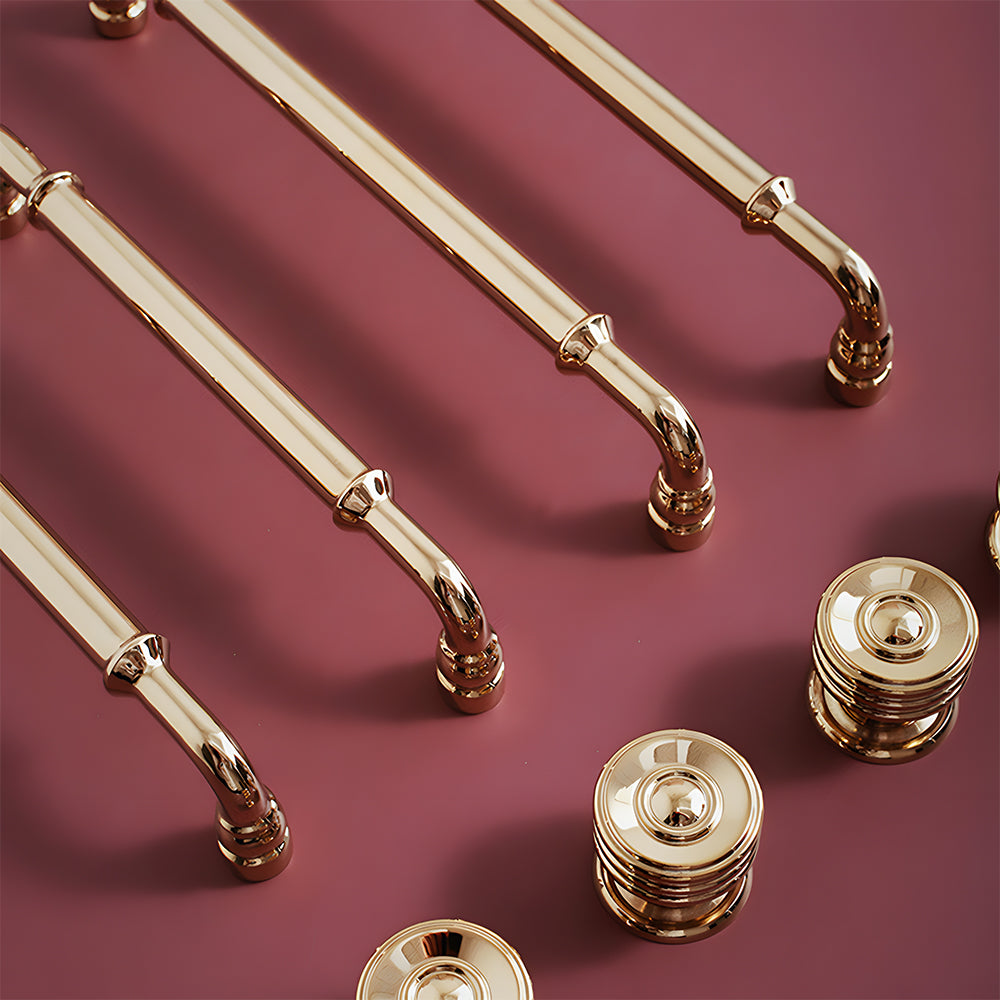 Classic Collared Bar Wardrobe Handles and Ringed Knobs