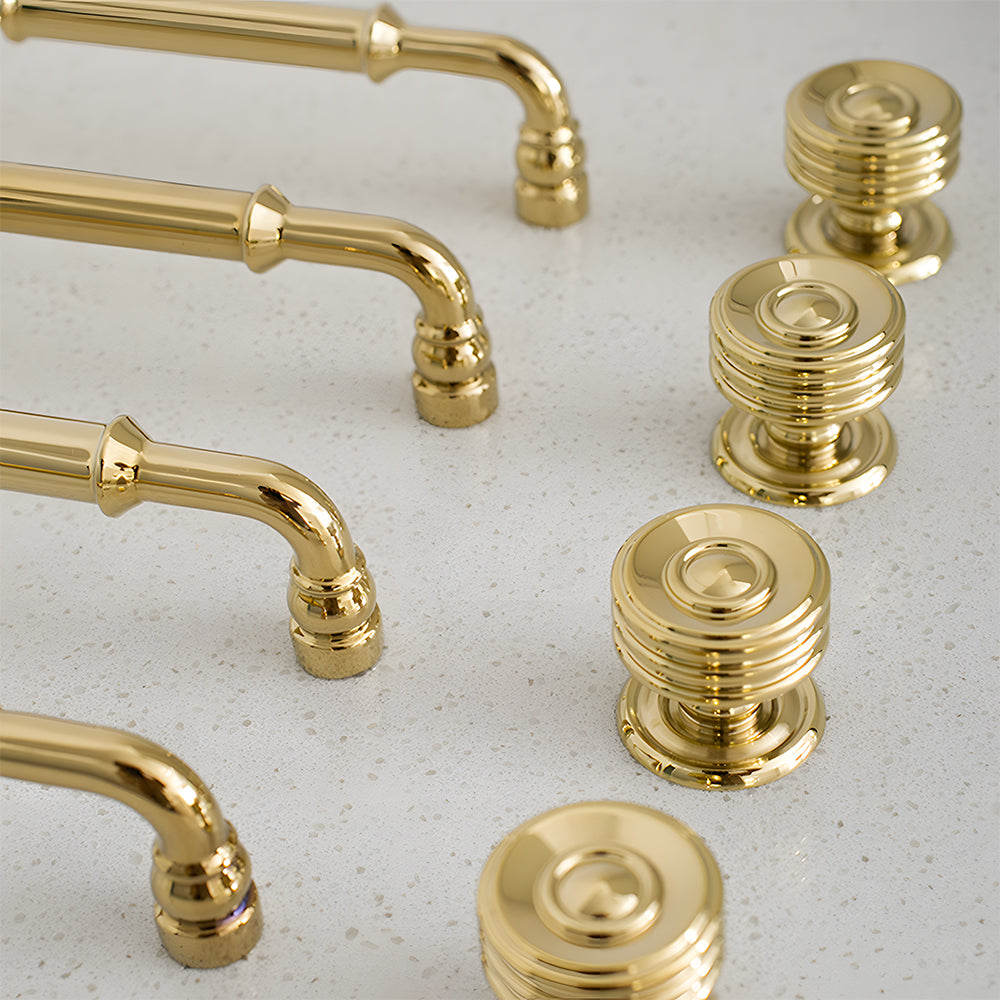 Classic Collared Bar Wardrobe Handles and Ringed Knobs