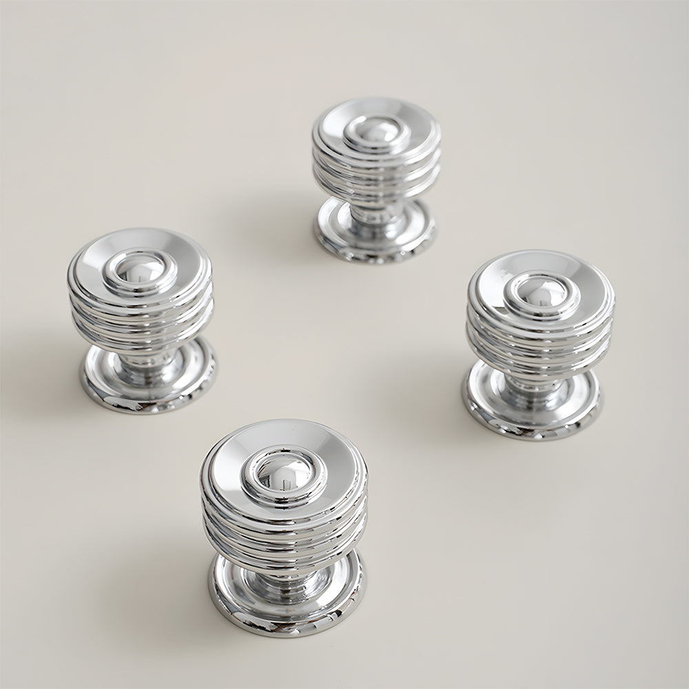 Classic Collared Bar Wardrobe Handles and Ringed Knobs