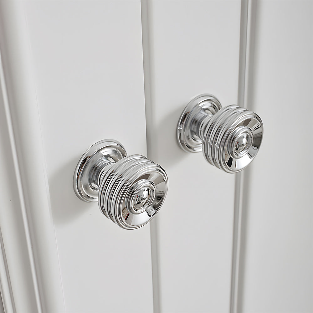 Classic Collared Bar Wardrobe Handles and Ringed Knobs