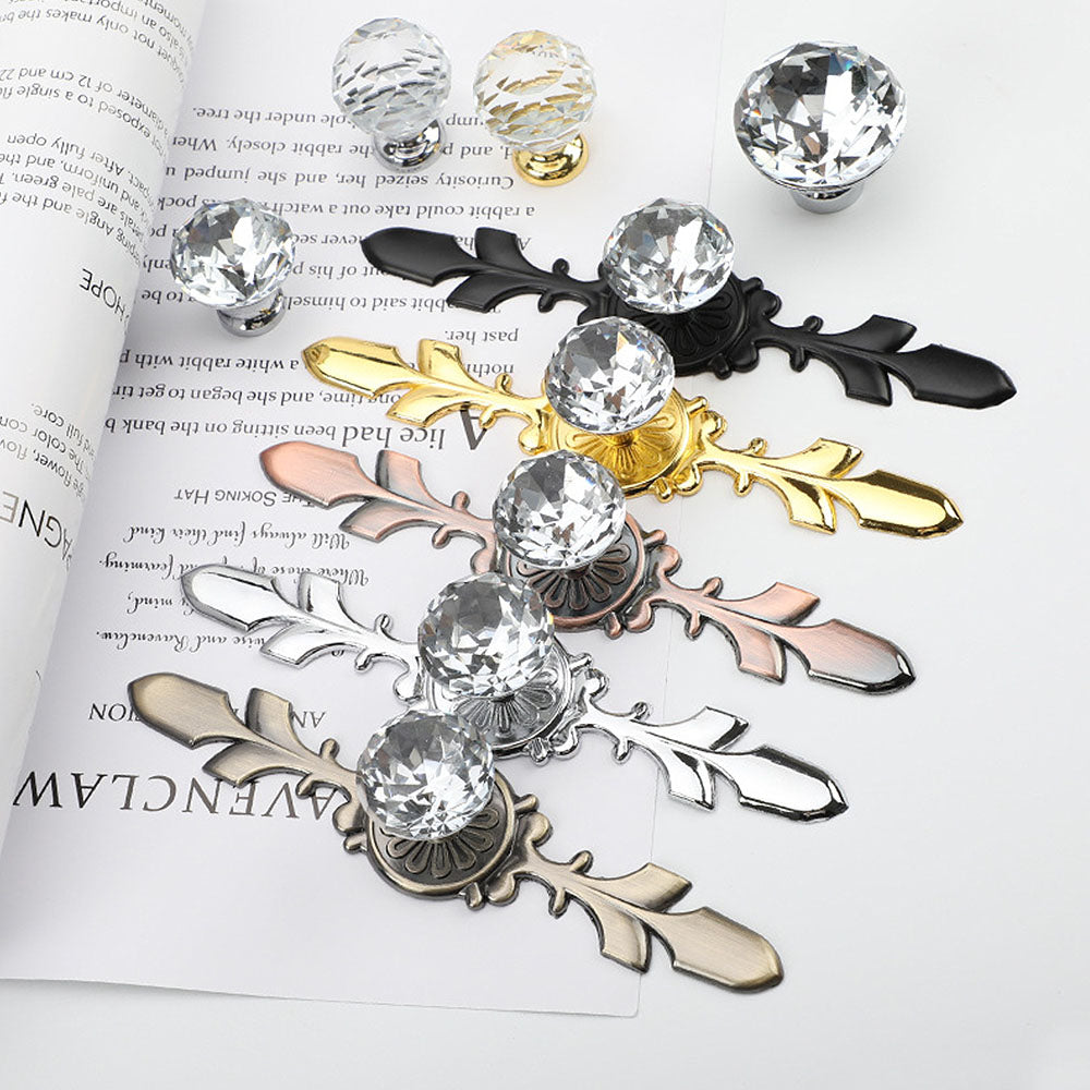 Classic Diamond Crystal Drawer Knobs with Leaf Backplates