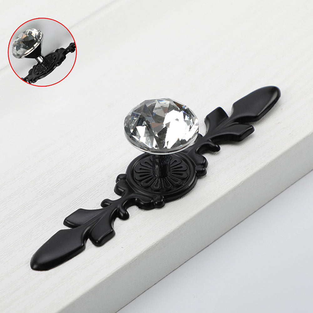 Classic Diamond Crystal Drawer Knobs with Leaf Backplates