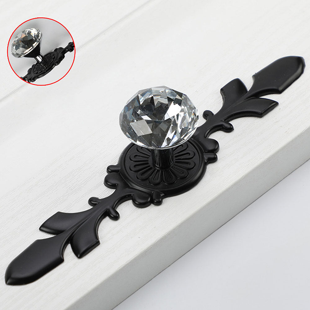 Classic Diamond Crystal Drawer Knobs with Leaf Backplates