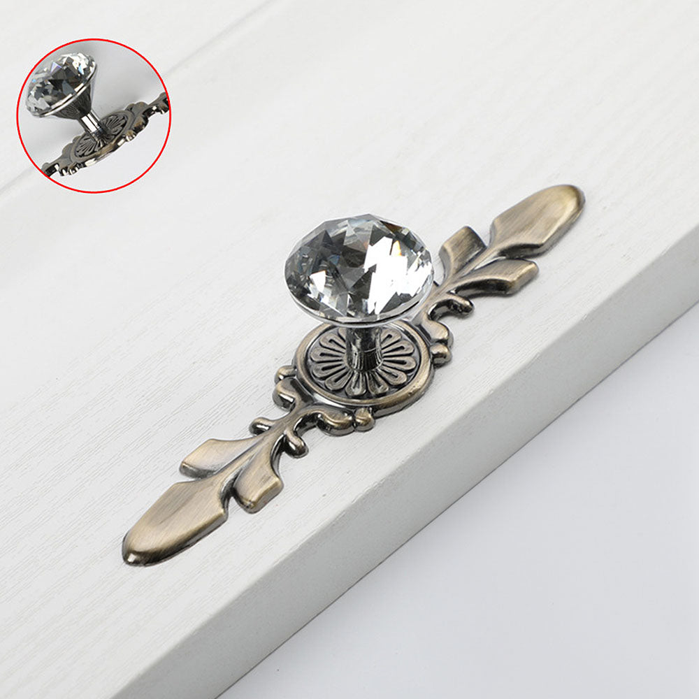 Classic Diamond Crystal Drawer Knobs with Leaf Backplates