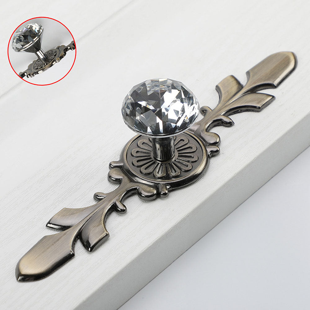 Classic Diamond Crystal Drawer Knobs with Leaf Backplates