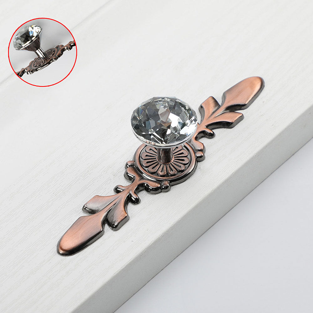 Classic Diamond Crystal Drawer Knobs with Leaf Backplates