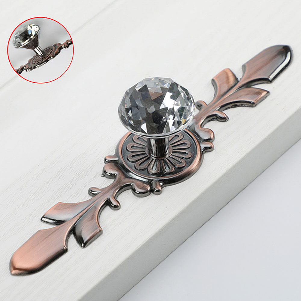 Classic Diamond Crystal Drawer Knobs with Leaf Backplates
