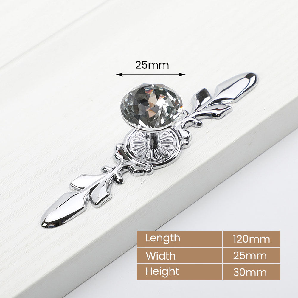 Classic Diamond Crystal Drawer Knobs with Leaf Backplates