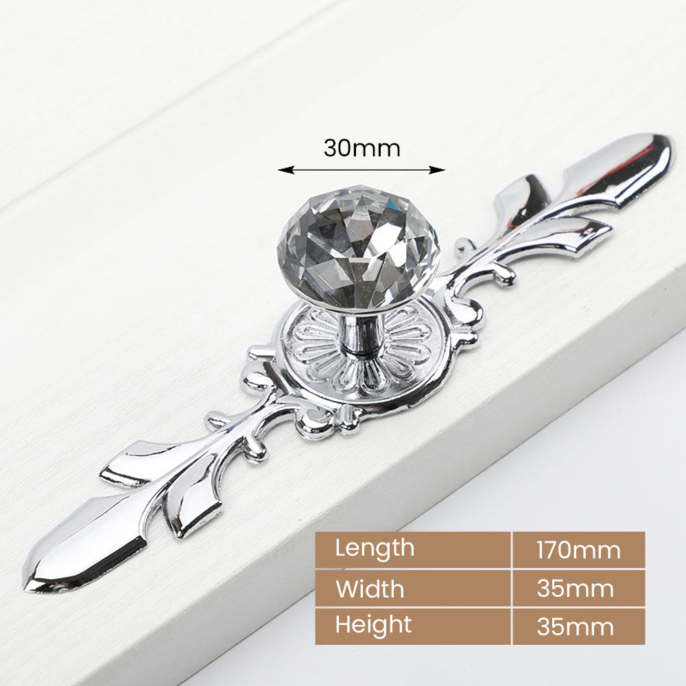 Classic Diamond Crystal Drawer Knobs with Leaf Backplates