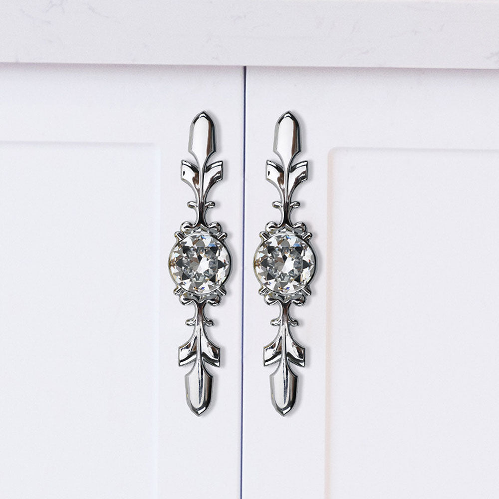 Classic Diamond Crystal Drawer Knobs with Leaf Backplates