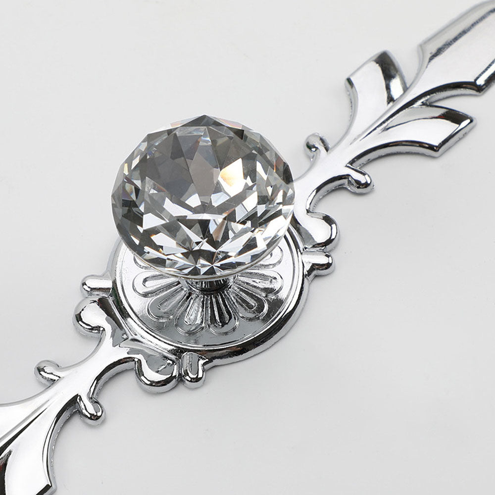 Classic Diamond Crystal Drawer Knobs with Leaf Backplates