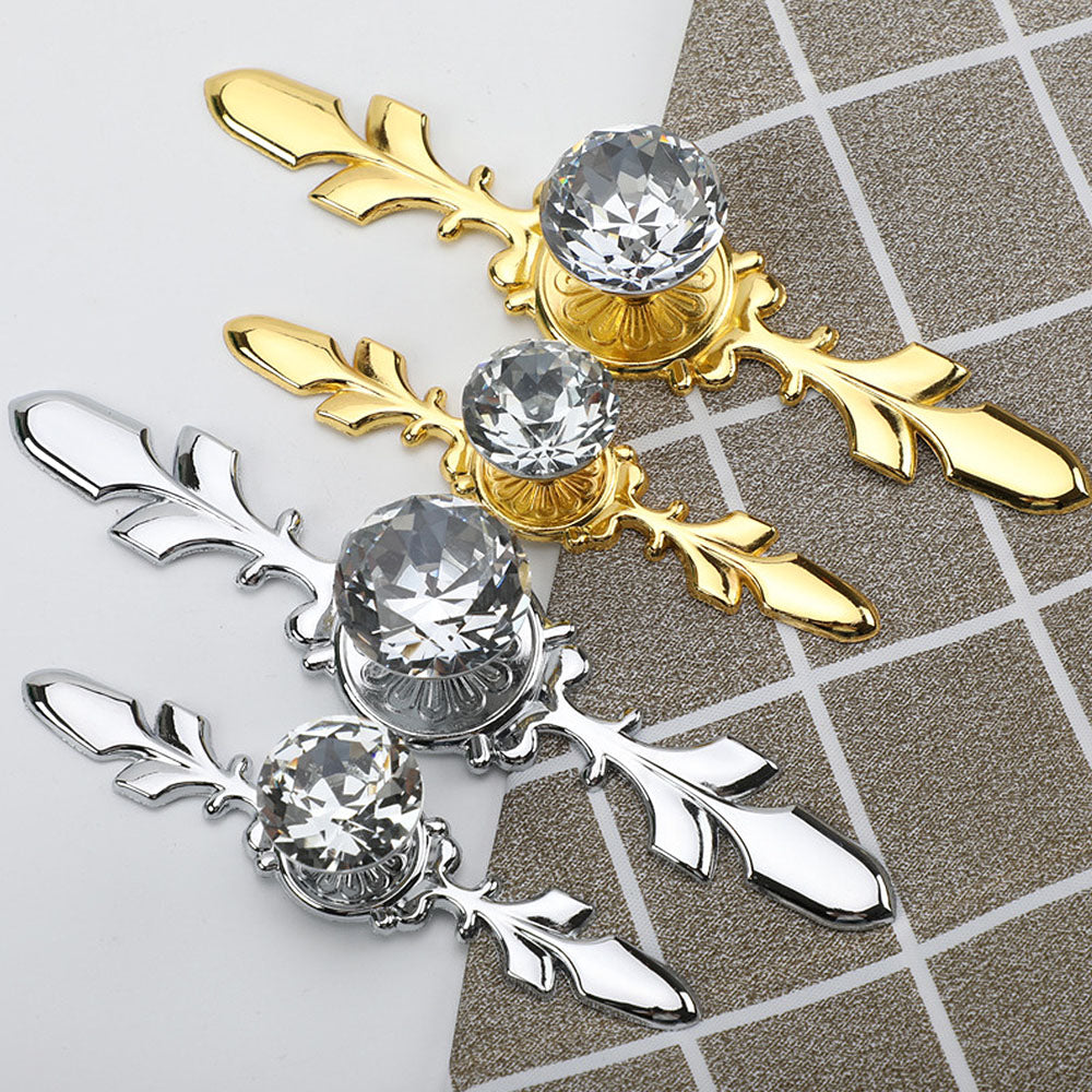 Classic Diamond Crystal Drawer Knobs with Leaf Backplates