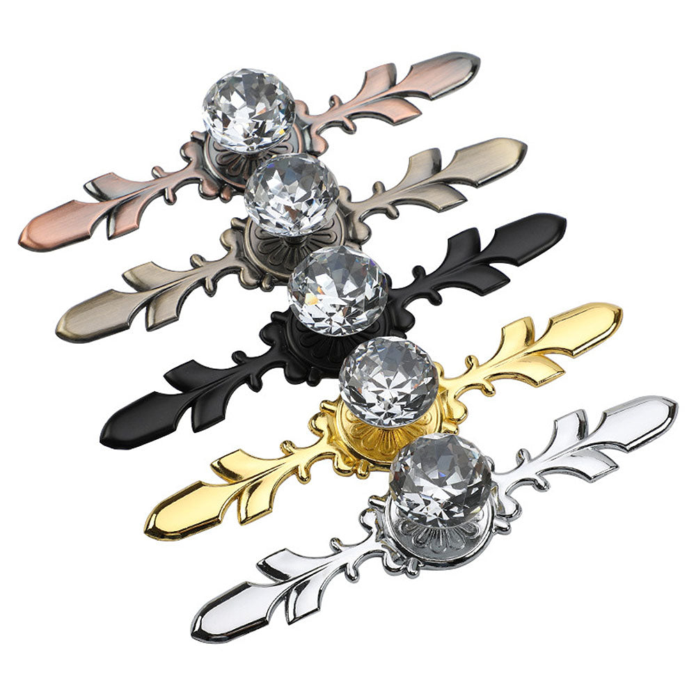 Classic Diamond Crystal Drawer Knobs with Leaf Backplates