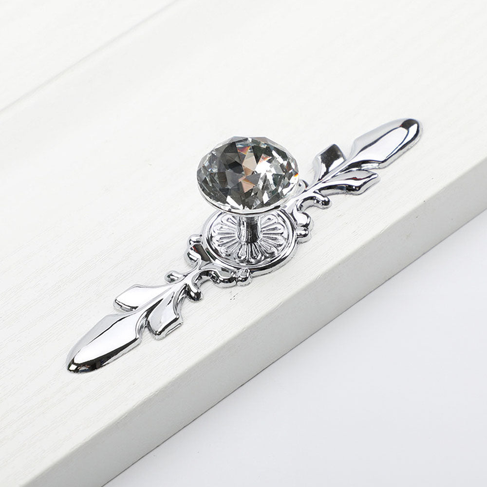 Classic Diamond Crystal Drawer Knobs with Leaf Backplates