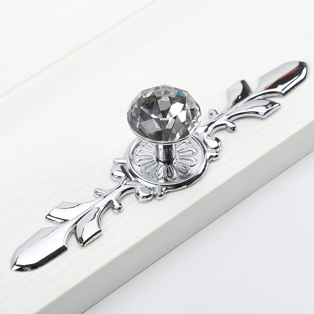 Classic Diamond Crystal Drawer Knobs with Leaf Backplates