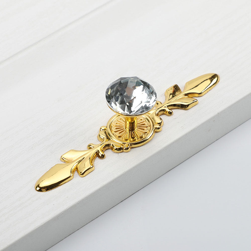 Classic Diamond Crystal Drawer Knobs with Leaf Backplates
