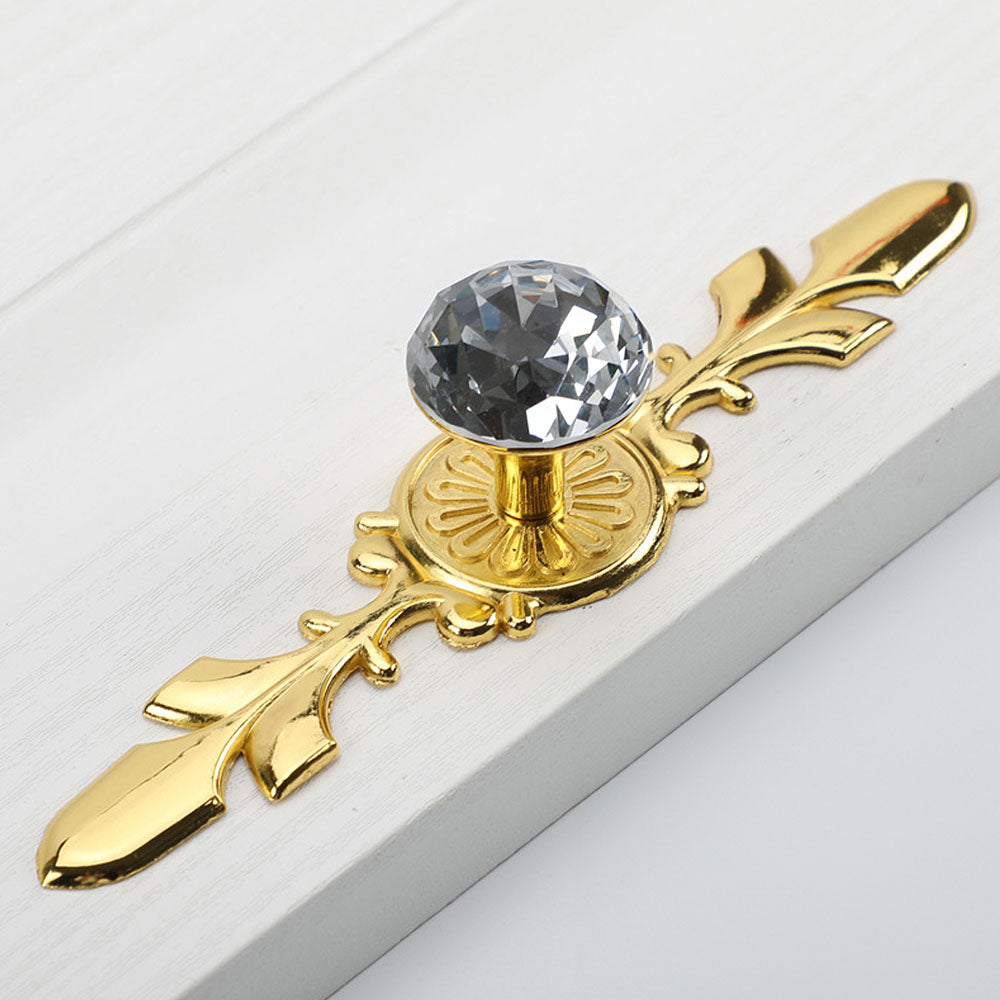 Classic Diamond Crystal Drawer Knobs with Leaf Backplates
