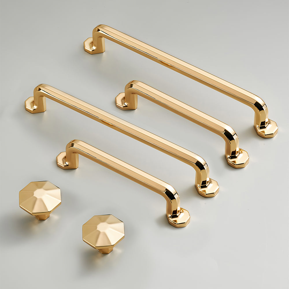 Classic Faceted Gold Cupboard D Handles & Octagonal Knobs