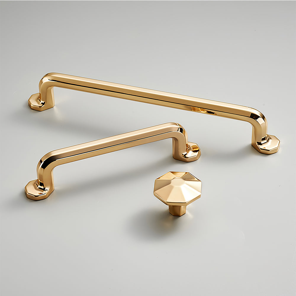 Classic Faceted Gold Cupboard D Handles & Octagonal Knobs
