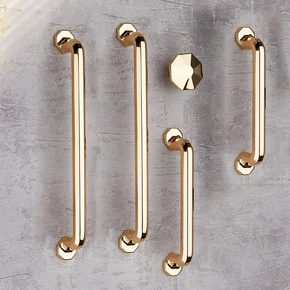 Classic Faceted Gold Cupboard D Handles & Octagonal Knobs