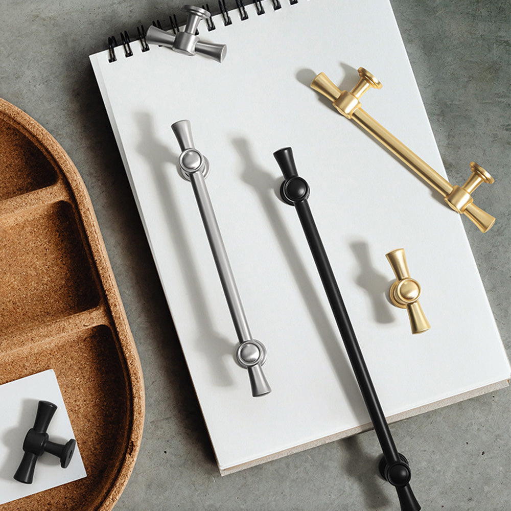 Classic Flared-End Brass T-Bar Drawer Handles & Knobs